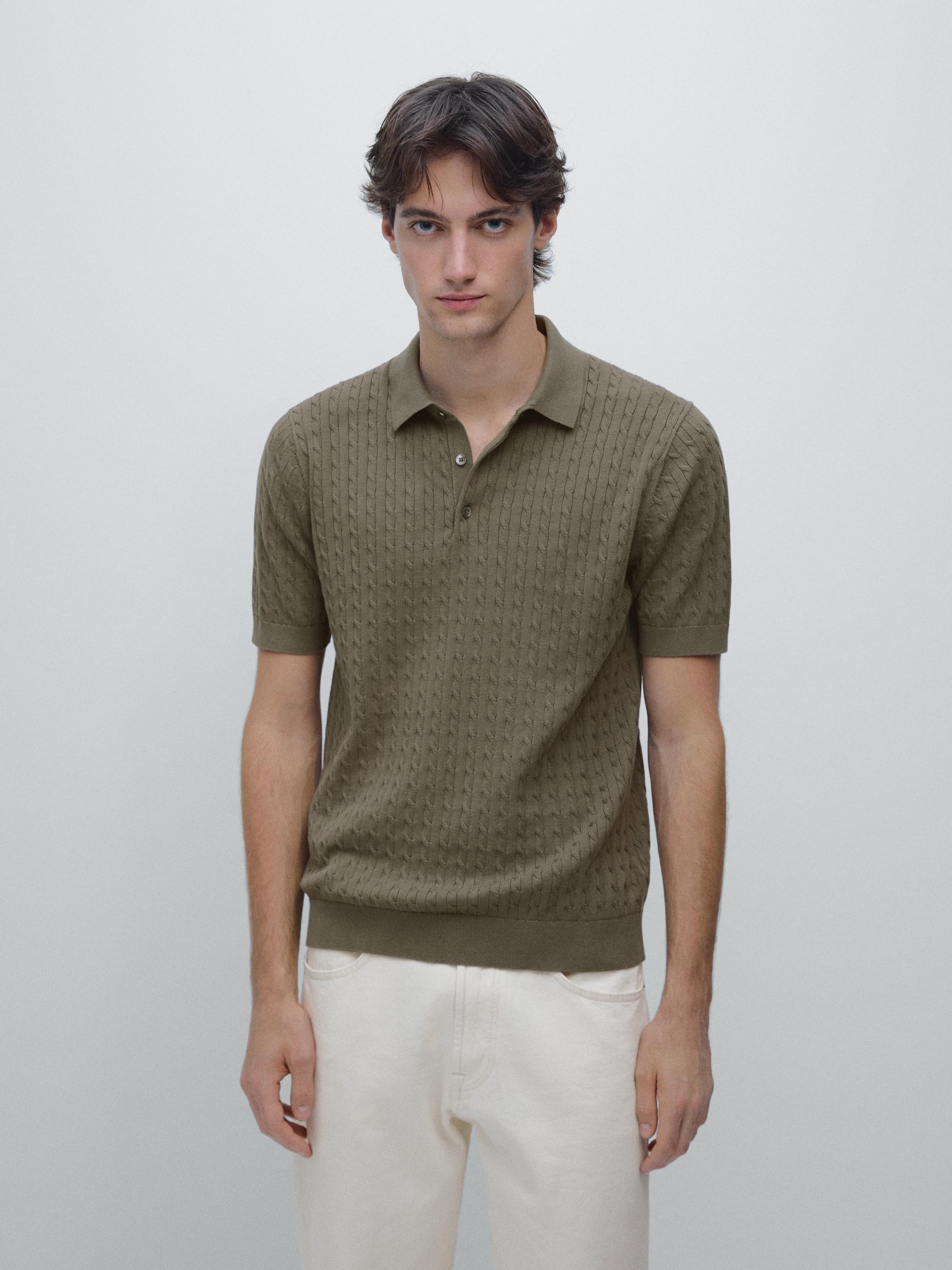 100% cotton cable-knit polo shirt